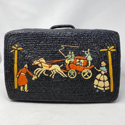  Vintage Italian Folk Art Rafia Purse Box from the 1960s in Black