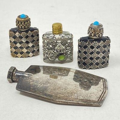 Silver Plated French Falcon Miniature Perfume Bottles & Sterling Scent Flask-