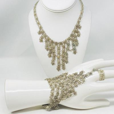 Turkish Chainmail Bib Collar Necklace and Ring Bracelet