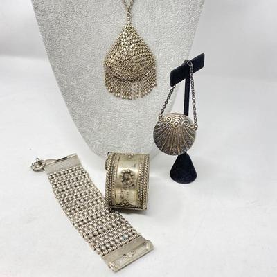 Habbiyat Heavy Panel Bracelet, Ethnic Cuff Bracelet, Filigree Pendant, & Trinket Box