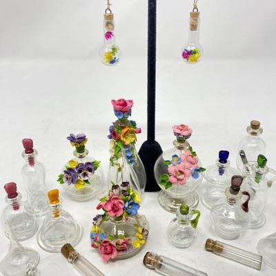 Teeny Hand-Blown Glass Scent Bottles Decorated w/ Floral Seashells & More