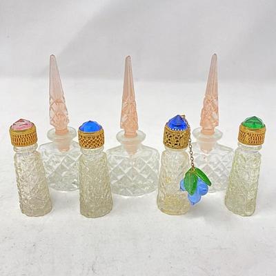 Antique 1920's Irice Mini Perfume Bottles w/ Jeweled and Glass Lid