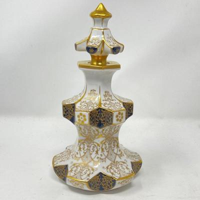 Rare RPM Porcelain Pagoda Perfume Bottle in Black & Cream w/ Gold Gilt -Bavaria Germany