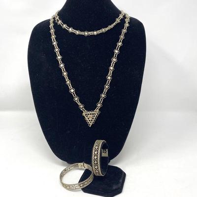 Vintage Turkish Lariat Necklace and Bangle Bracelets
