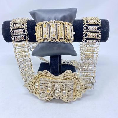  Victorian Filigree Panel Bracelet and Matching Belt 36"