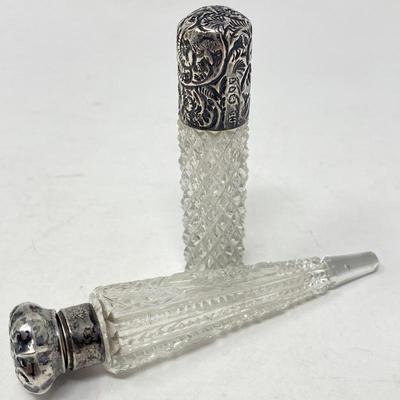 Antique Perfume Bottles in Sterling Silver and Cut Crystal