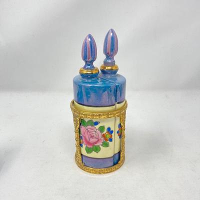 German Ceramic Lusterware Bottles with Applied Roses Flowers- Set of 4