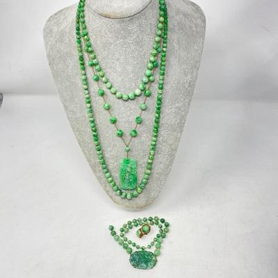 Jadeite Gemstone Necklaces and Earrings with 14K Gold Clasp