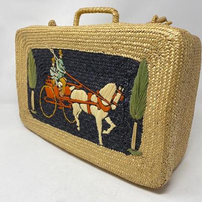  Vintage Italian Folk Art Rafia Purse Box from the 1960s 