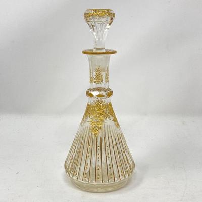 Victorian Glass Scent Decanter with Fine Gold Gilt Floral Decorations Perfume Bottle
