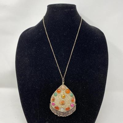  Vintage Filigree Pendant with Semi-Precious Gemstones