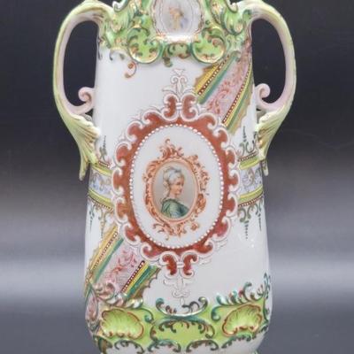 Porcelain Dbl Handled Vase w/ Miniature Portrait