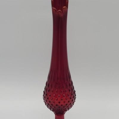 Vintage Fenton Ruby Red Swung Hobnail Vase