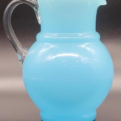 Aqua Mouth Blown Pitcher with Applied Handle
