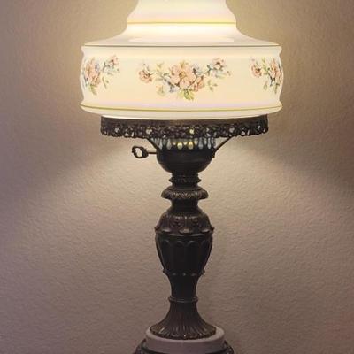 Victorian Parlor Lamp, Brass w/ Glass Shade