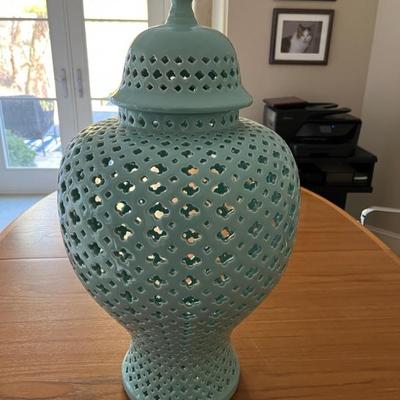 pierced turquoise covered ginger jar
