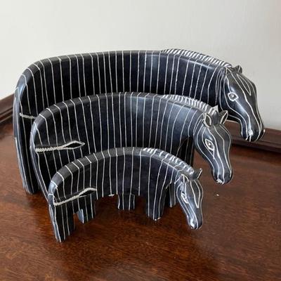 trio of African carved soapstone zebras