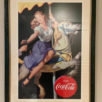 vintage 1940s Coca-Cola advertising poster, girl in a carousel