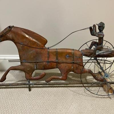 antique Sulky molded copper weathervane, horse racing, circa 1920, JW Fiske style