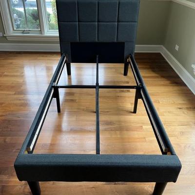 upholstered twin bed frame, dark gray fabric, mattress included