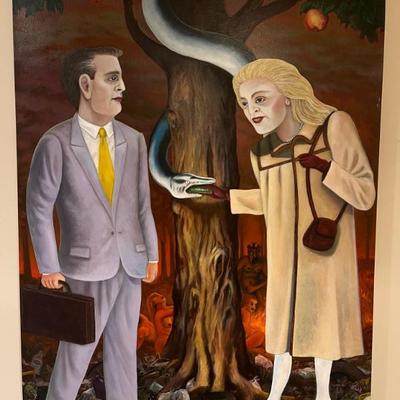 "Adam and Eve" by Neraldo de la Paz (1955-), Cuban born artist working in Chicago and Miami, allegory on modern capitalism and...