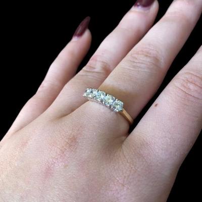 Diamond Wedding Ring, 1 Ct., 14 Karat Gold, 5 Round Full Cut Diamonds