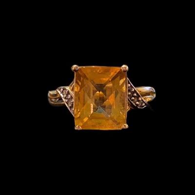 Citrine In 10K Yellow Gold Setting With Diamonds