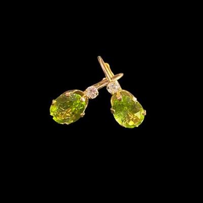 Peridot Earrings With CZ Accent In 10 Karat Yellow Gold
