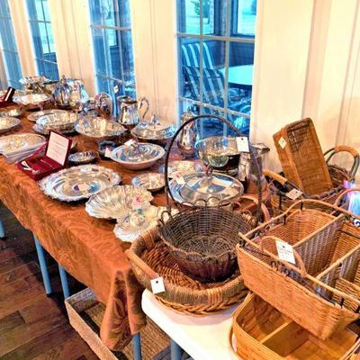 Plenty of silverplate serving dishes