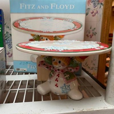 Fitz Floyd Frosty Snowman Cake Stand/Box