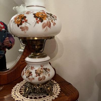 Vintage Floral Milk Glass Lamp