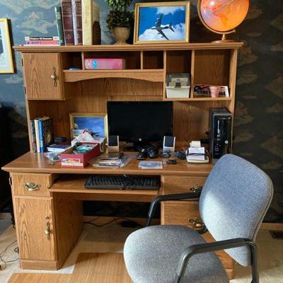 Computer desk, chair, light-up globe