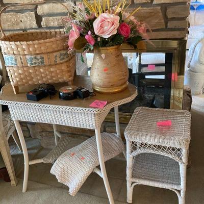 Wicker table and small side table with more...