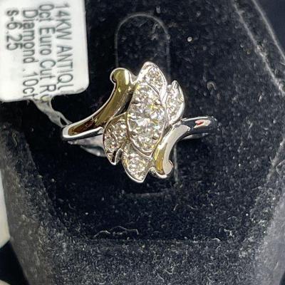 Stunning 14K White Gold Antique Ring Euro Cut Center Stone .30ct and other accent diamonds