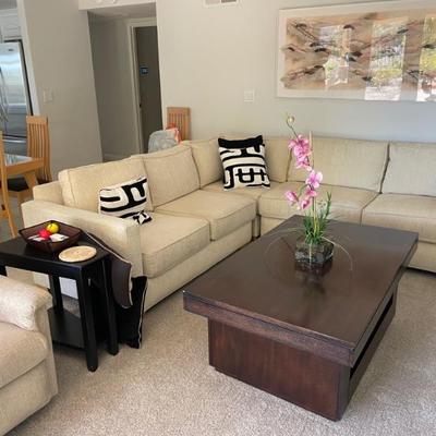 Tan L-shape family room couch & love seat in great shape! clean & comfortable!