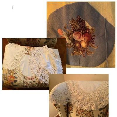 Large selection of doilies, linens and needlepoint from finished to unfinished