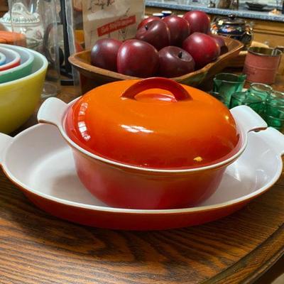 Descoware Belgium enamelware bright orange cookware