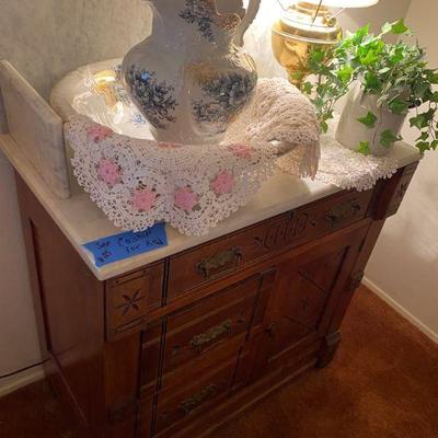 Antique Eastlake washstand with marble top