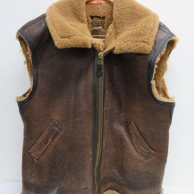 Averix c 1978 bomber flight vest, leather and sheepskin