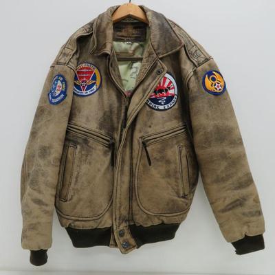 CAF patches on Avirex leather bomber jacket
