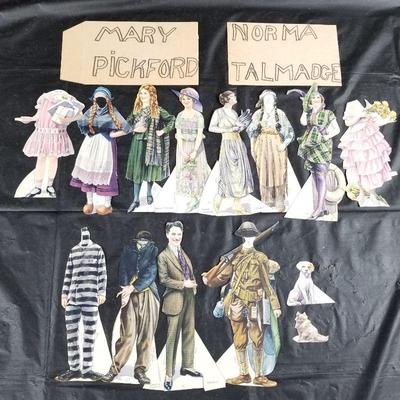 Cut out paper dolls including Charlie Chaplin