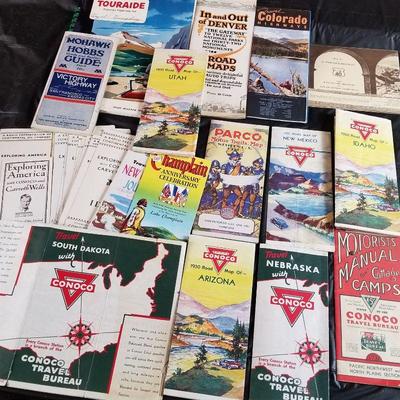 Vintage travel brochures and maps