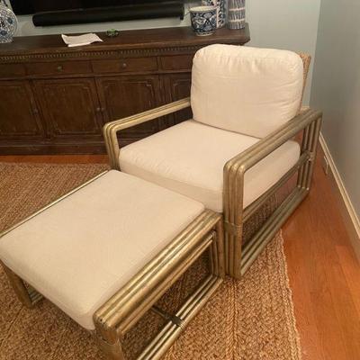 Rattan and seagrass chair & ottoman