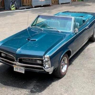 1967 GTO Convertible, Mariner Blue, 27,700+ Miles, 400 hp Engine, Front Row Bucket Seats, Rear Bench Seats with Seat Belts for Five,...