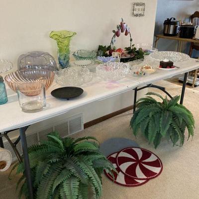 faux ferns and pretty glass