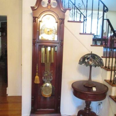 Howard Miller Grandfather Clock ~ Pedestal Table with Stained Glass Lighting 