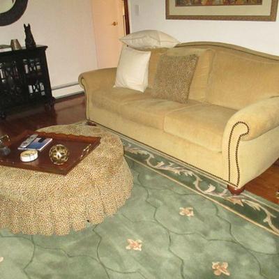 Raymour & Flannigan Nailhead Lined Sofa ~ Large Rolling Ottoman ~ Many Rugs To Choose From  