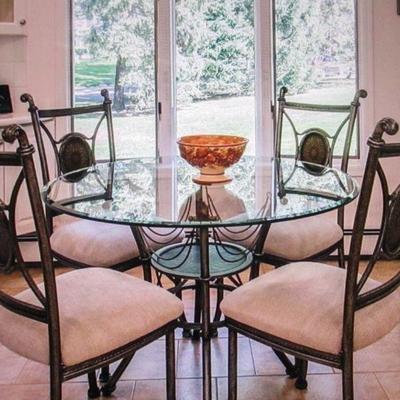 Iron Glass Top Round Dining ~ Kitchen Table with 4 Chairs  