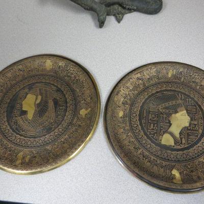 Engraved and enameled brass plates from Egypt