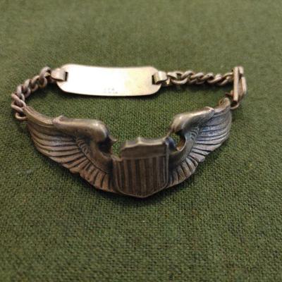 WWII US Army Air Force Pilot Wings Sterling Bracelet